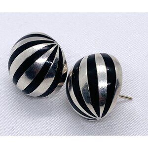 Tiffany & Co Sterling Silver 925 Black Enamel Dome Earrings 18MM